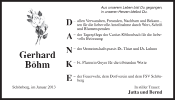 Traueranzeige von Gerhard Böhm von Pegnitz-Zeitung